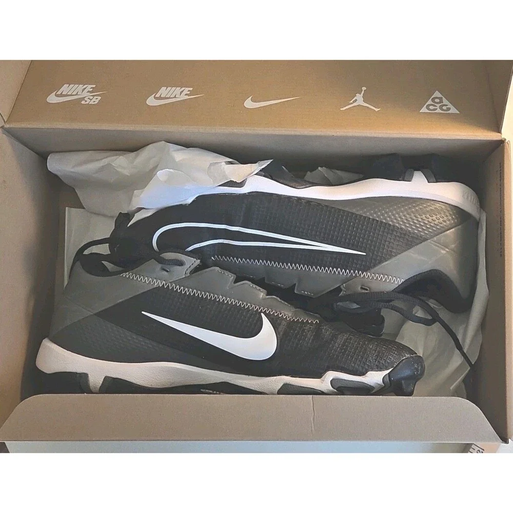 Nike Vapor Edge Shark 2 Mens Size 8 Black/White-Iron Grey Outdoor Football Cleat